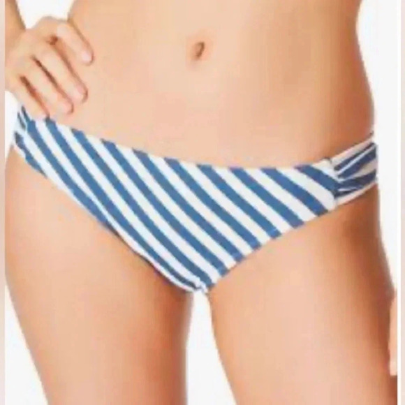 Jessica Simpson Lickity Split Side Shirred Bikini Swim Bottoms Blue White XL NEW - Picture 1 of 5